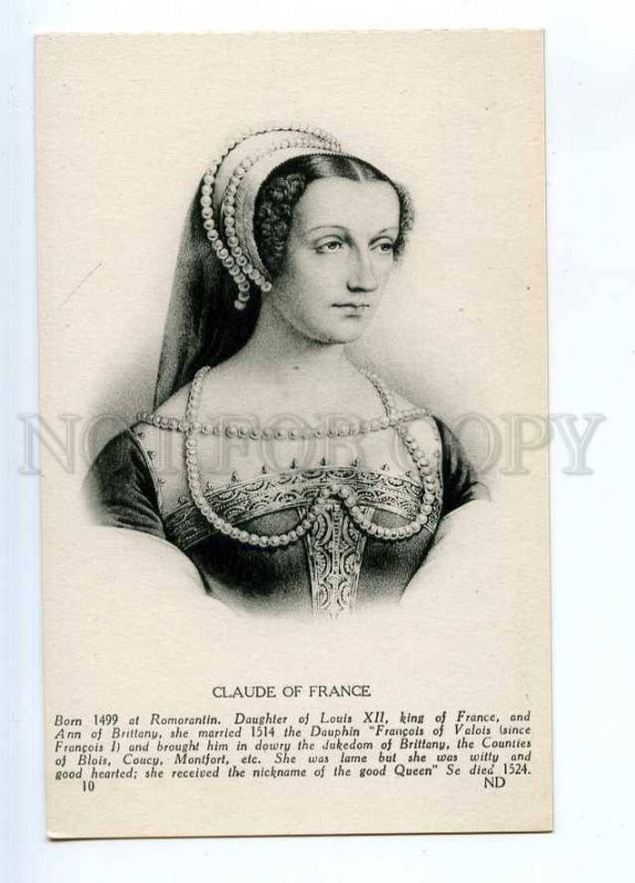 234242 CLAUDE of FRANCE Queen of France Vintage postcard