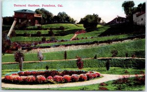 VINTAGE POSTCARD TERRACED GARDENS AT PASADENA CLAIFORNIA c. 1910