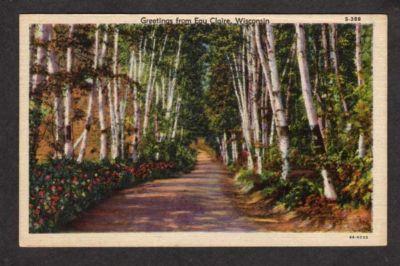 WI Greeting from EAU CLAIRE WISCONSIN Postcard Linen PC