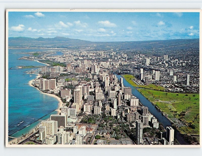 Postcard Birds Eye View Of Waikiki Beach, Honolulu, Hawaii