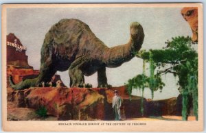 1933 Chicago Sinclair Dinosaur Brontosaurus Linen Postcard Century Progress A90