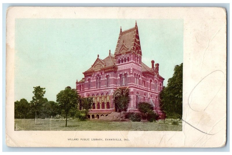 c1905 Willard Public Library Building Tower Evansville Indiana Antique Postcard