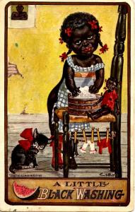 A Little Black Washing... Artist Signed: C. Levi (Kute Koon Kids Series 165)