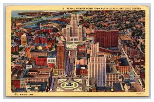 Aerial View Downtown Buffalo New York NY Linen Postcard N23