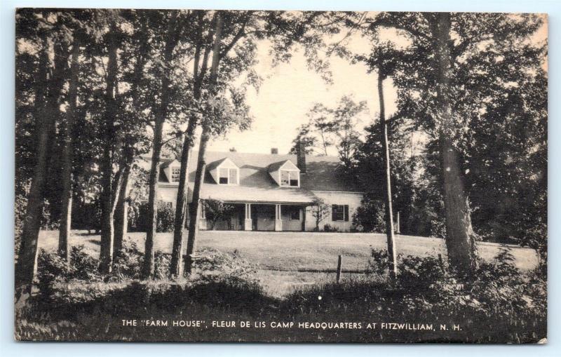 Postcard NH Fitzwilliam Fleur De Lis Girls Camp The Farm House Headquarters L14