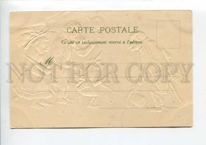 422966 Dressed MONKEY Family TOP HAT Vintage EMBOSSED postcard