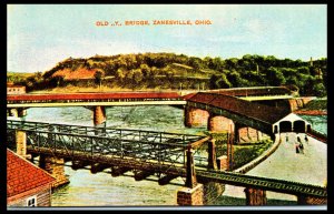 1940s Old Y Bridge Zanesville OH Postcard