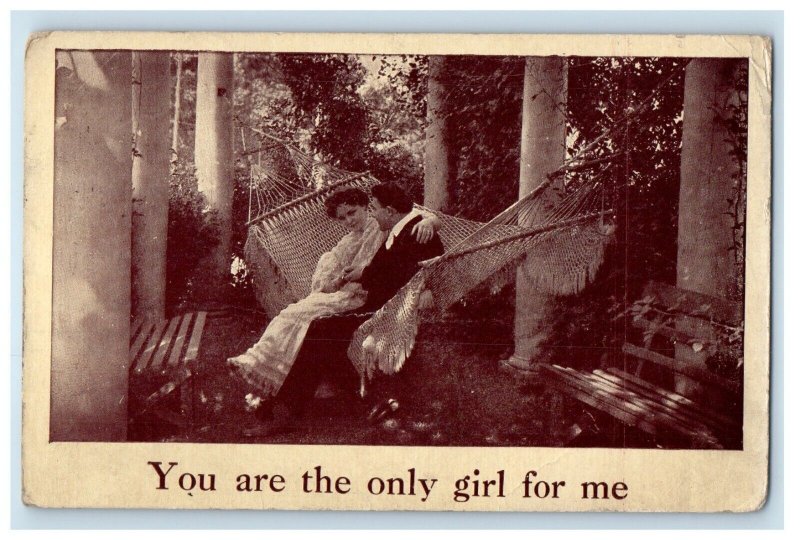 1910 Romance Hammock Girl Boy You Are The Only Girl For Me Antique Postcard 