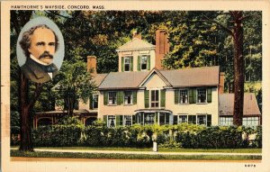 Hawthorne’s wayside Concord Mass Nathaniel Residence Alcotts Orchard Postcard 