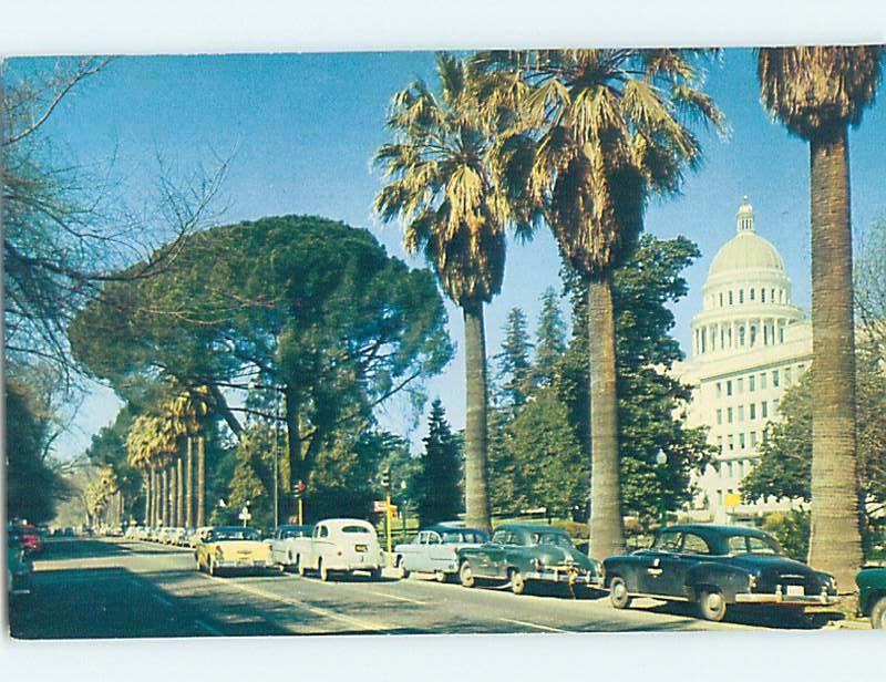 Unused 1950's OLD CARS BY CAPITOL BUILDING Sacramento California CA G0246