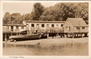 RPPC York Maine Harbor Boathouse Pier Traps Men Real Photo Postcard H28