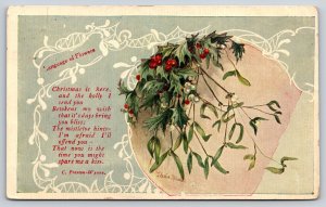 Artist J Leslie Melville~Christmas~Holly & Mistletoe~Language Of Flowers~1910 PC