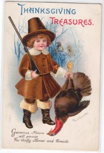 Thanksgiving, Boy Pilgram with Turkey by Ellen H Clapsaddle