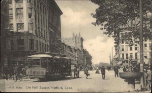 Hartford Connecticut CT City Hall Square Trolley Streetcar c1910  Postcard