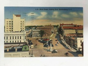 Spartanburg SC Postcard Main Street Looking East South Carolina Cars Buildings