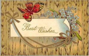 Best Wishes Butterflies 1912 light crease, yellowing on back from age