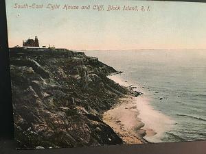 Postcard  Antique View of Southeast Light House & Cliff, Block Island, RI.  T4