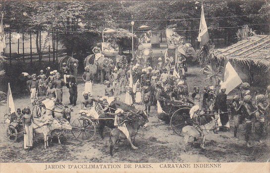 Village Scene With Elephants Jardin D'Acclimation De Paris Caravane Indi...