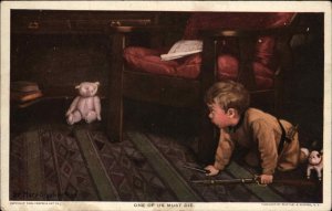 A/S Mary Sigsbee Ker Little Boy Toy Rifle Hunting Teddy Bear c1910 Postcard