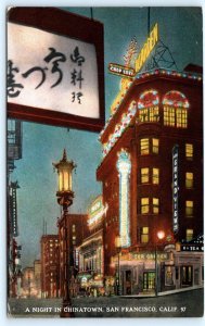 SAN FRANCISCO, CA ~ Street Scene CHINATOWN at Night~ TEA GARDEN 1930  Postcard