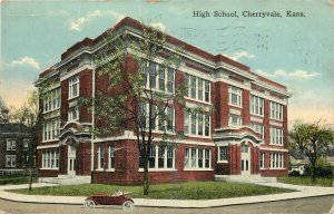 c1910 Cherryvale Kansas High School occupation autos Postcard 25-12345