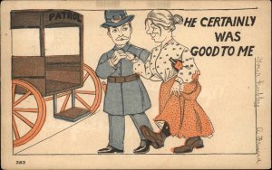 Policeman Cop Brings Drunk Lady to Cop Wagon c1910 Comic Vintage Postcard