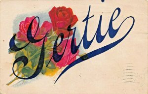 GERTIE~LARGE SCRIPT LETTER ON FLOWERS~PHILADELPHIA TO VENTNOR NJ 1909 POSTCARD