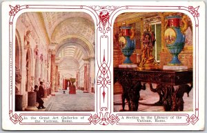 Gret Art Galleries Vatican Rome And A Section Of The Vatican Library Postcard