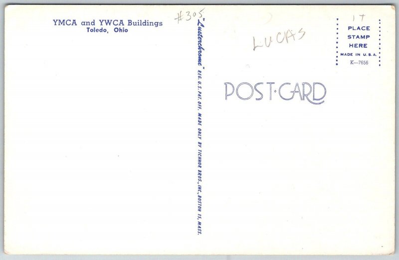 Toledo Ohio 1950s Postcard YMCA and YWCA Buildings