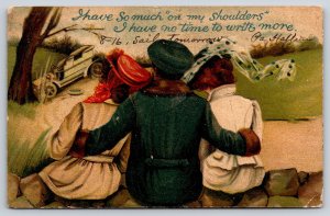 BB London~Car Wreck~Man Comforts Ladies~No Time To Write~c1910 Vintage Postcard
