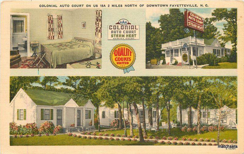 1940s Colonial Auto Court FAYETTEVILLE NC Linen Ahrens postcard 2059