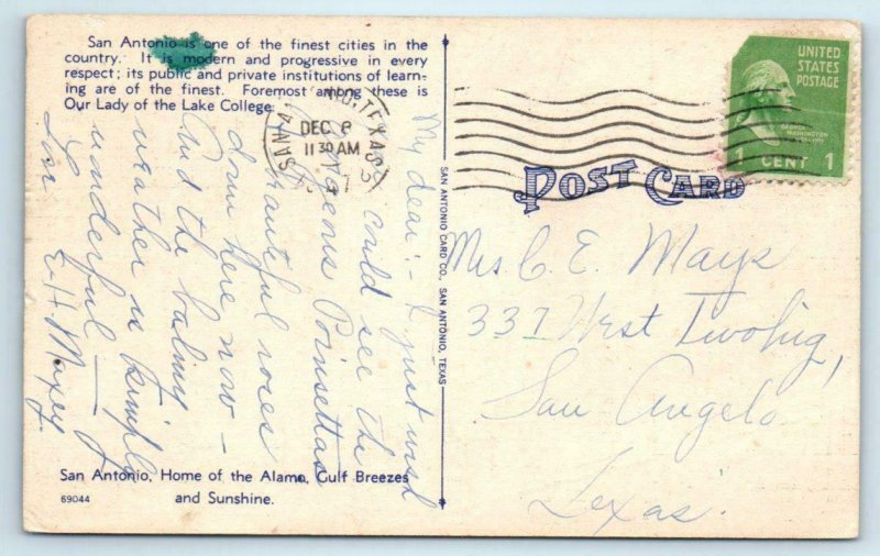 SAN ANTONIO, Texas TX ~ Campus OUR LADY of the LAKE COLLEGE 1947 Linen Postcard