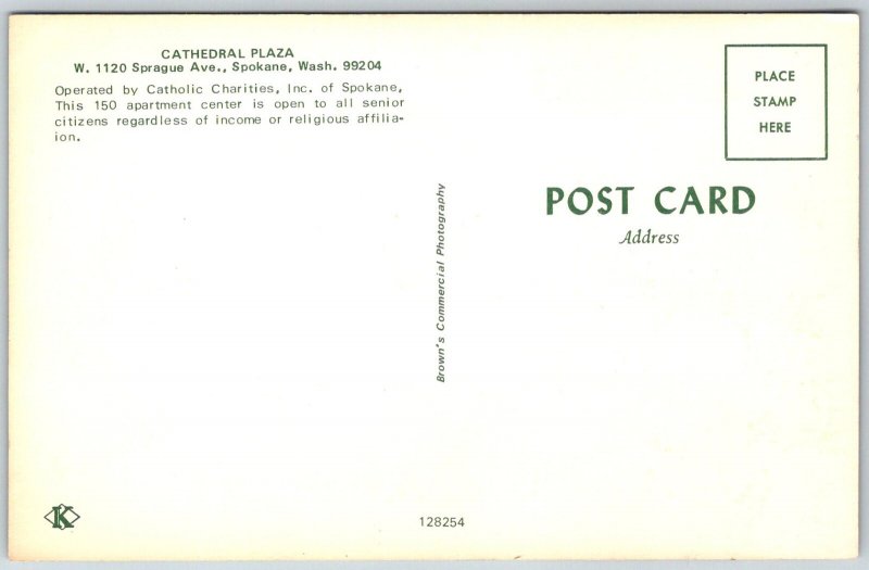Spokane Washington 1960s Postcard Cathedral Plaza