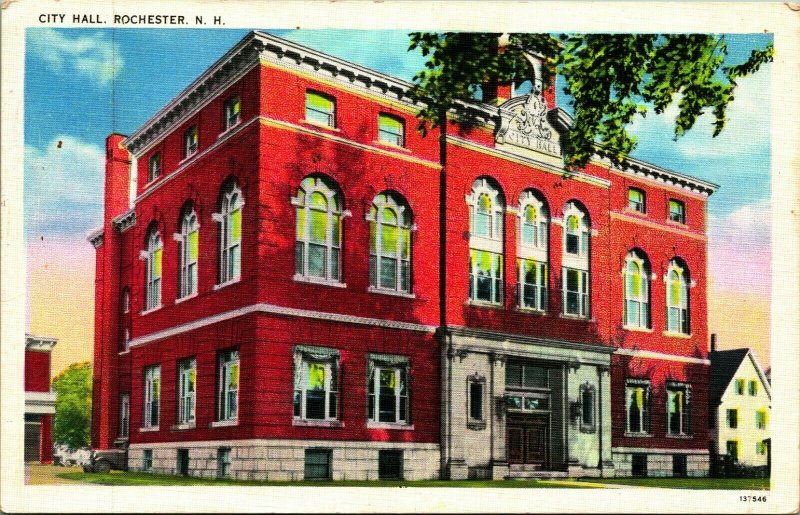 City Hall Rochester New Hampshire NH Linen Postcard