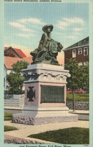 Vintage Postcard Prince Henry Monument Eastern Ave. & Pleasant St. Fall River MA