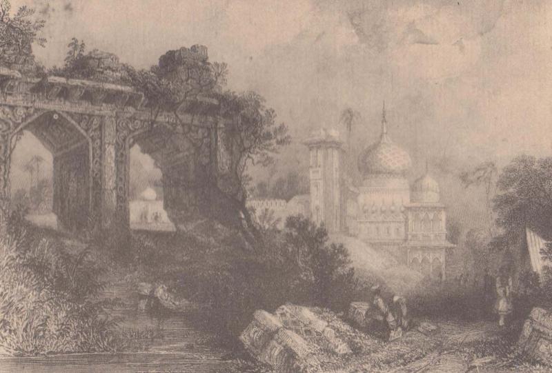 Monea India Ruins 1838 E Finden Antique Rare Painting Postcard