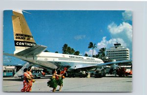 Honolulu HI Airport~Intercontinental Golden Fan Jet Plane~Hula Lei Girls~1970