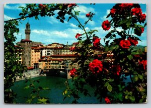 c1974 Florence Old Bridge & Flowers 4x6 VINTAGE Postcard 0104