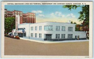 SYRACUSE, New York  NY   Central GREYHOUND BUS TERMINAL c1940s Linen Postcard