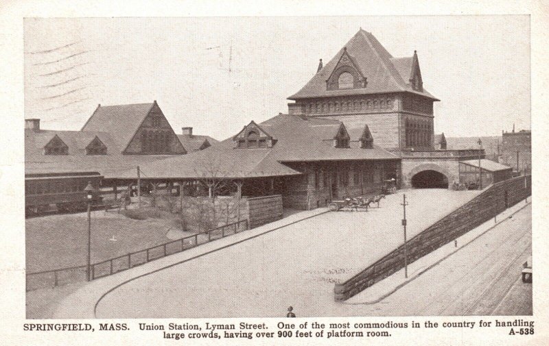 Vintage Postcard 1915 Union Station Lyman Street Springfield Massachusetts MA