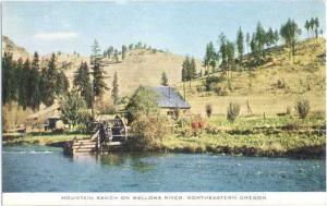 Mountain Ranch with WaterWheel on Wallowa River, Northeastern Oregon, OR, Chrome