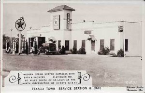 Flat River MO Texaco Gas Station Cars RPPC Postcard