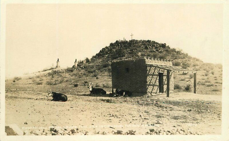 Tucson Arizona Grotto Xavier mission Hut 1940s RPPC Photo Postcard 21-9175