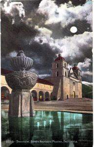 Postcard Calif Fountain Santa Bartbara Mission