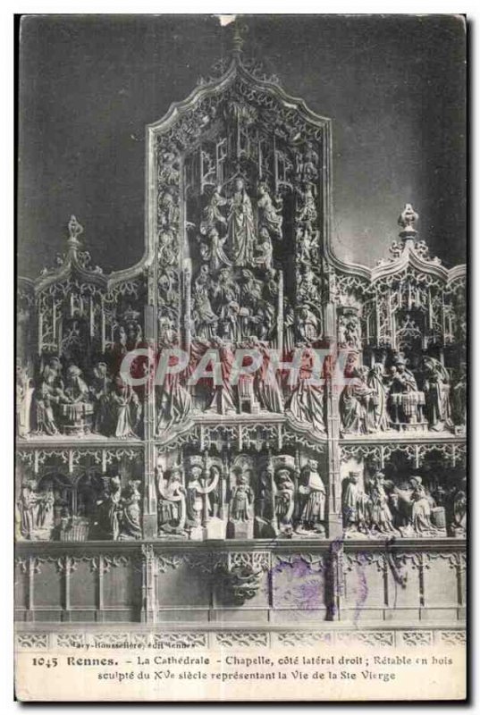 Old Postcard Rennes Cathedrale Chapelle right side lateral altarpiece carved ...