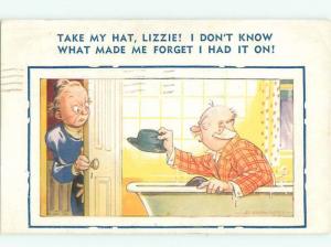 Bamforth Comic signed FULLY CLOTHED MAN SITTING IN BATHTUB AC0052
