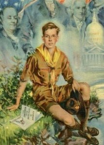 Postcard Boy Scout at Boy Scout Jamboree, reprint of painting by Artist Christy.