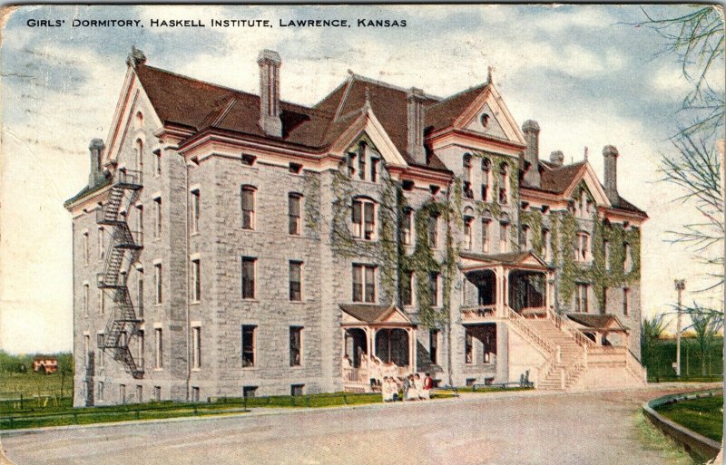 1910 Haskell Institute Girls Dormitory Lawrence Kansas Vintage Postcard School