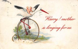 Hurry! Mother is longing for us Start writing a bicycle with babies Stork 1907 