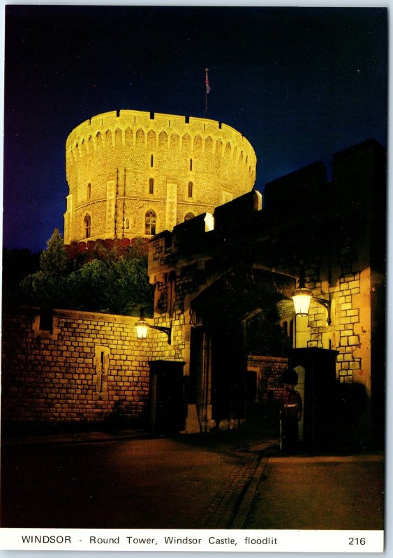 c1970s Windsor, England Round Tower Castle Floodlit Night Chrome 4x6 PC M19